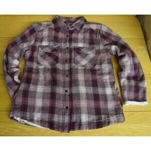 Swiss Alps Thick Lined Chore Coat Shacket Womens Sz Sm Fig Purple Plaid Cottage